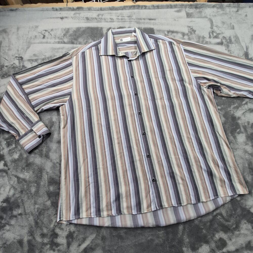 Bachrach Dress Shirt Mens 2XL Multicolor Striped Button Front Long Sleeve Pocket